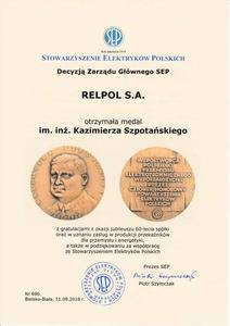 Medal Szpotańskiego dla Relpol SA