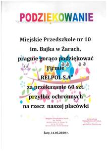 Podziekowanie Przedszkole nr 10