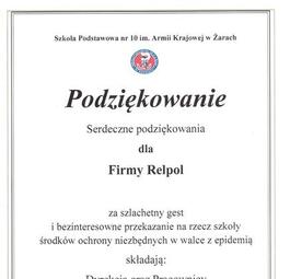 Podziękowanie SP10 w Żarach