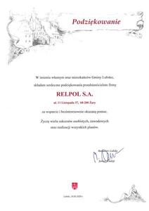 podziekowanie Burmistrz Lubska